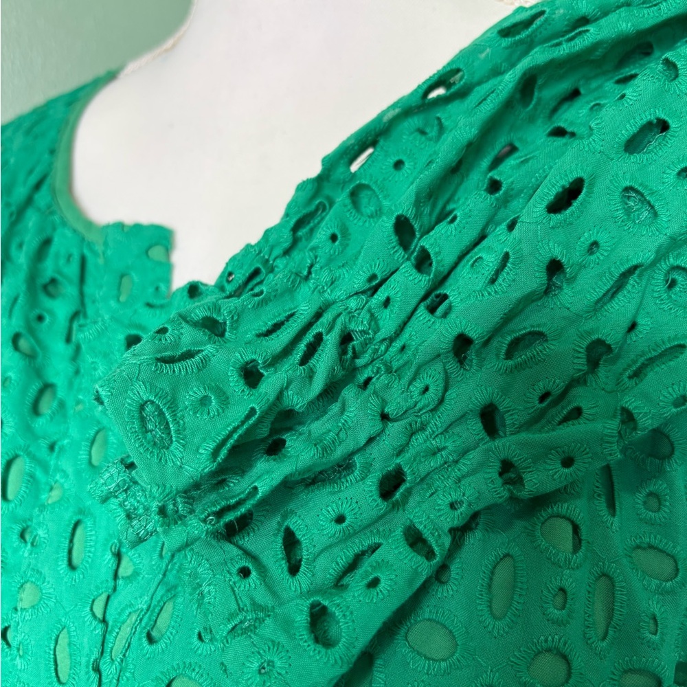 Green Long Sleeve Eyelet Dress - Women's Casual Tiered Dress - Picture 7 of 8